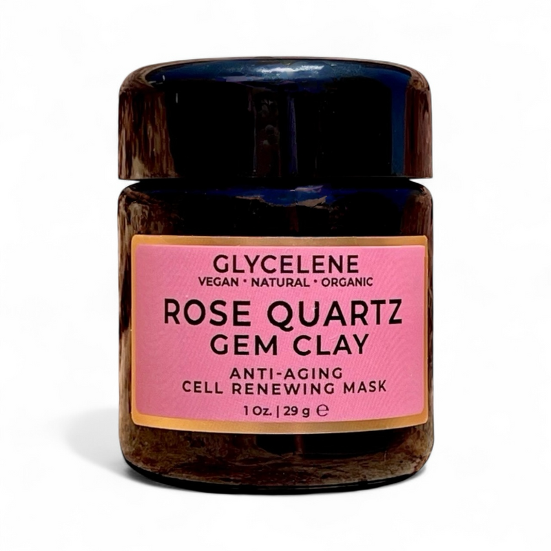 Jar of Glyceleene Rose Quartz Gem Clay on a white background