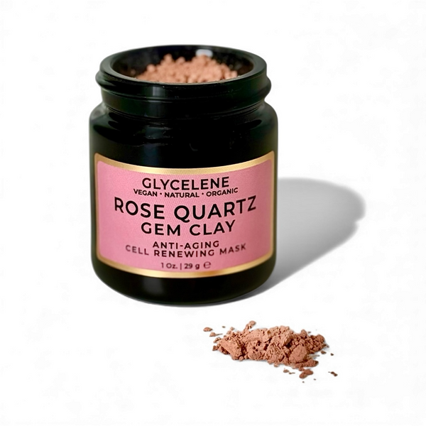Jar of Glyceleene Rose Quartz Gem Clay on a white background